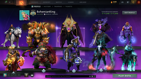 Archon IV | MMR: 2718 | Behavior Score: 11640 | Pudge and Phantom Assassin Arcana | Antimage Persona | Many Immortals | 10th Anniversary | 2015 Account | Trophy Level 106 | 7000 Hours | Mainpool | Full Access