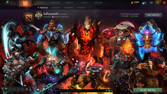 Legend V | Behavior Score: 9340 | 2 Arcanas: Sf and Jugg | Many Immortals | Mainpool | 42 Trophy Level | Fast Que | Full Access