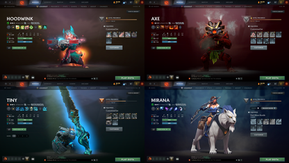 Battlepass: Aghanims, TI9 | Drow Ranger, Earthshaker, Jugg & CM Arcana | 4 Personas: Invoker, CM, AM & Mirana | Axe, Tiny & Hoodwink Prestige | Tons of Cache Sets & Items | Fully Stacked Account | 7700+ Hours Played | Complete Access