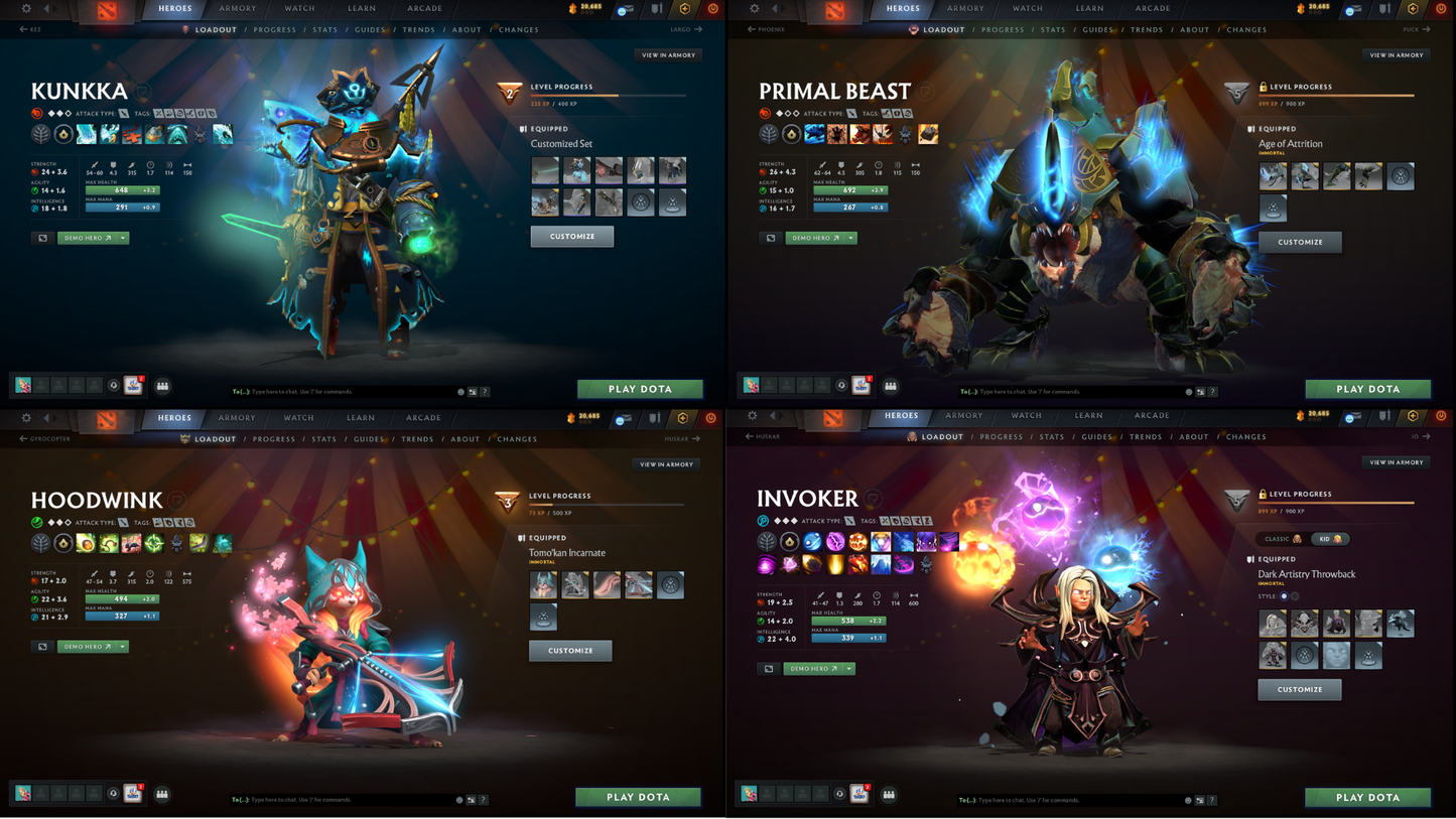 BATTLEPASS: TI7, TI11, AGHANIM, NEMESTICE - SPECIAL COLLECTOR'S ACCOUNT - 9 ARCANAS: SPEC, DROW, VOID, RAZOR, IO, PA, LC, PUDGE & SF + DK PERSONA, DARK ARTISTRY KID, KUNKKA & HOODWINK PRESTIGE | TONS OF CACHE SETS | 6 PERSONAS | TERRAINS