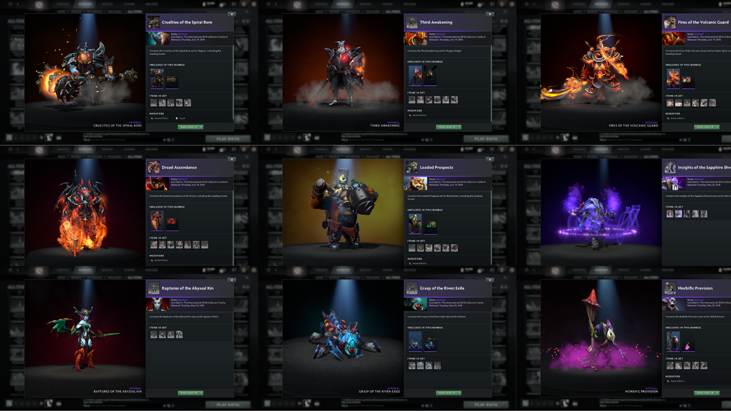 BATTLEPASS: TI8, TI9 | Earthshaker Arcana | Complete Green Immortals | Lion's Green Hand | Axe & Tiny Prestige | Invoker Persona | 2 Rare Terrains | High Value Cache Sets | Complete Access