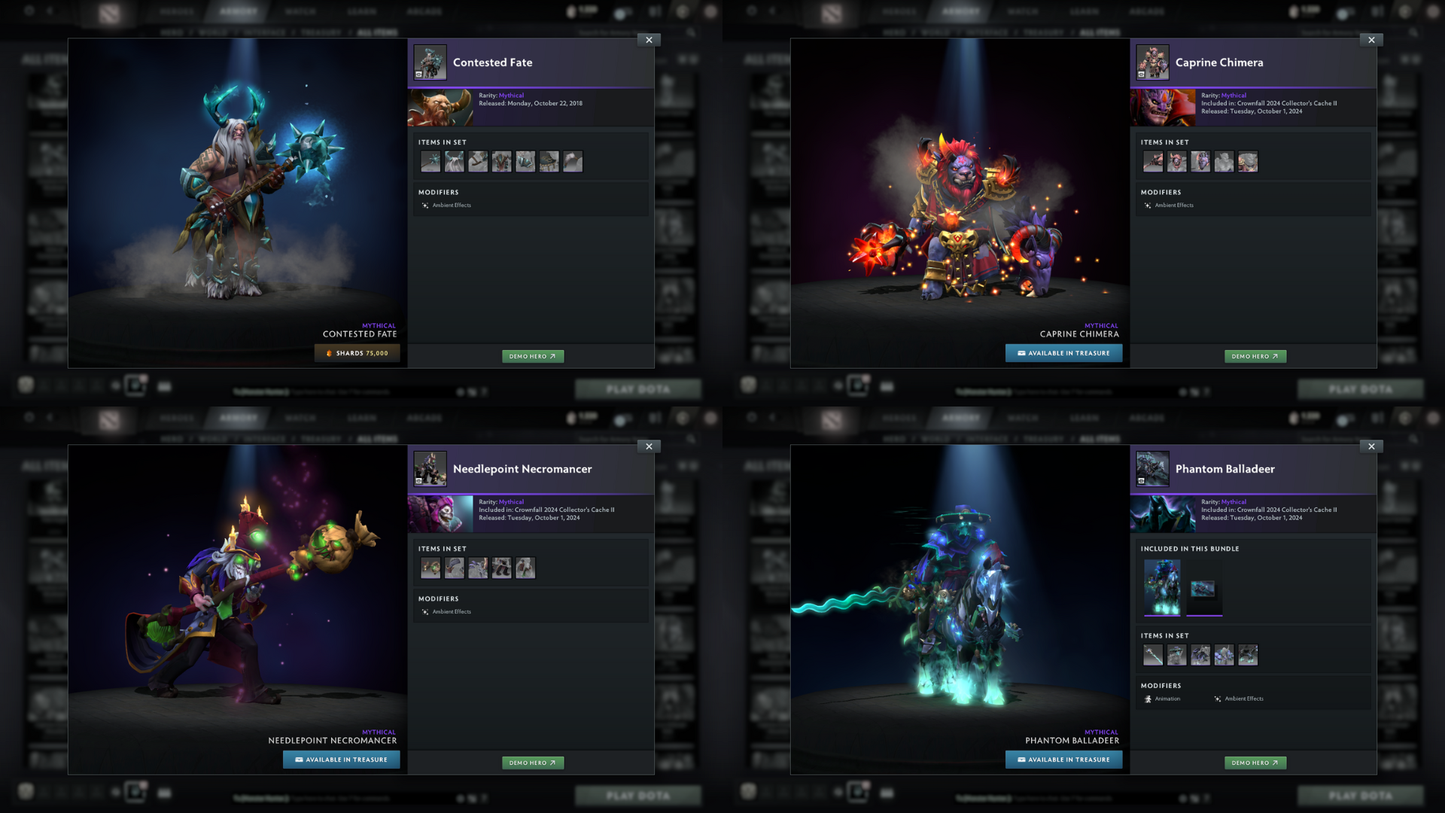 Legend I | MMR: 3119 | Behavior Score: 11497 | x316 MMR DD TOKENS | 3 Arcanas: Monkey King, Juggernaut, Terrorblade | 4 Latest Personas: PA, AM, Invoker, CM | Latest Cache Sets | Mainpool | Trophy Level: 205 | Full Access