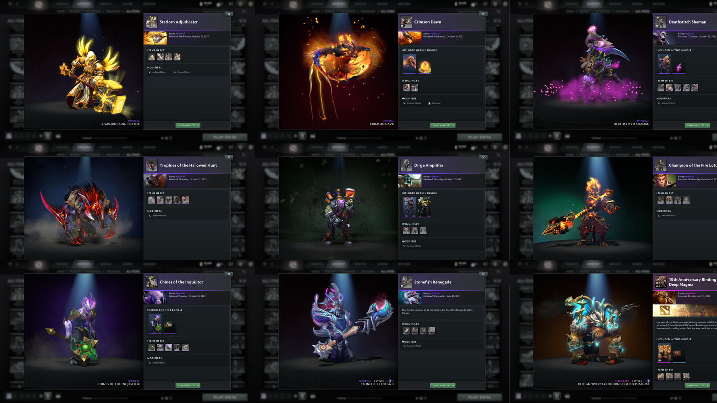 Legend I | MMR: 3148 | Behavior: 11252 | Jugg Arcana | 4 Personas: Invoker, CM, AM & Mirana | High Value Cache Sets | Mainpool | High Trophy Level | 3,412 Hours Played