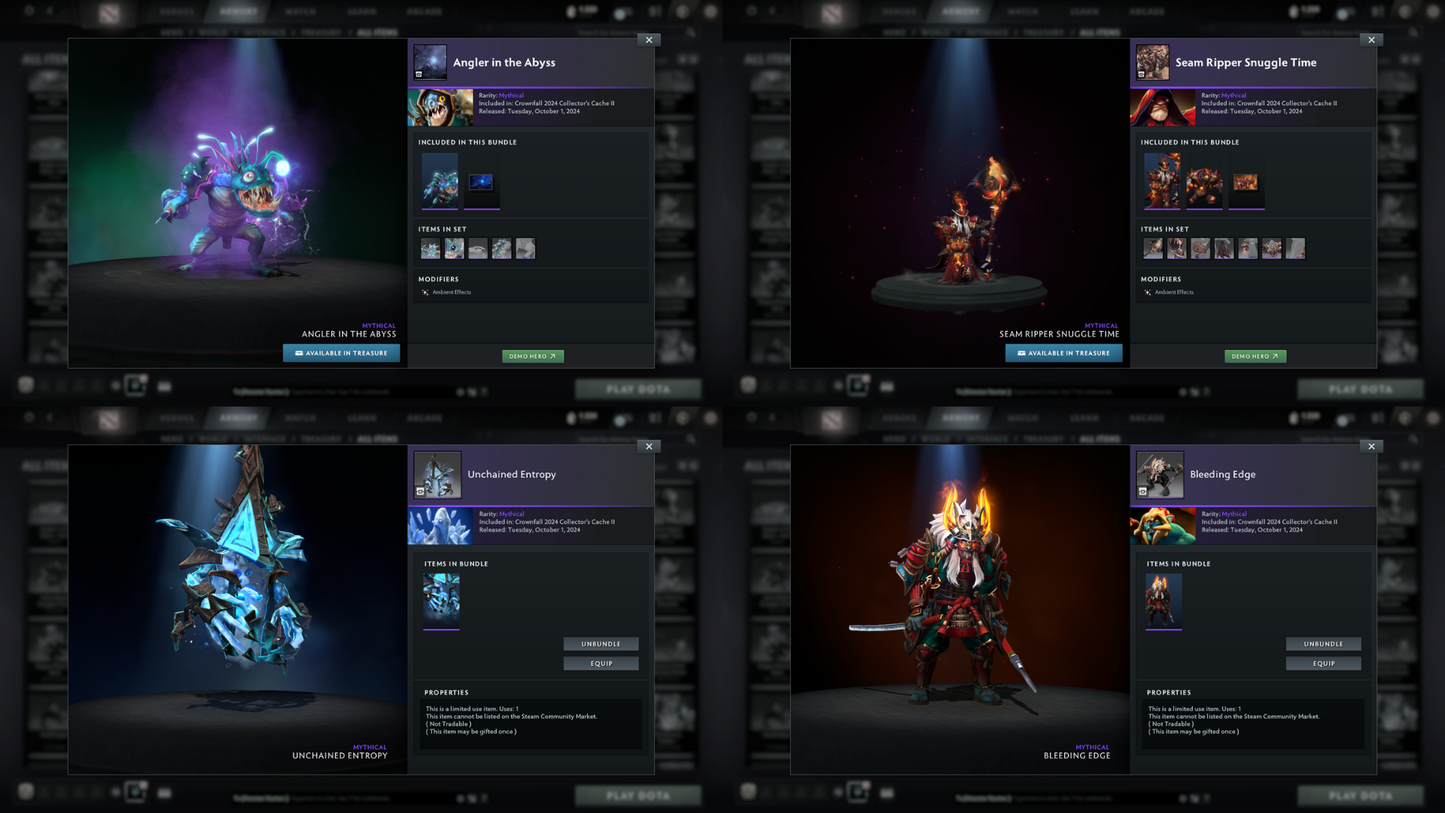 Legend I | MMR: 3119 | Behavior Score: 11497 | x316 MMR DD TOKENS | 3 Arcanas: Monkey King, Juggernaut, Terrorblade | 4 Latest Personas: PA, AM, Invoker, CM | Latest Cache Sets | Mainpool | Trophy Level: 205 | Full Access