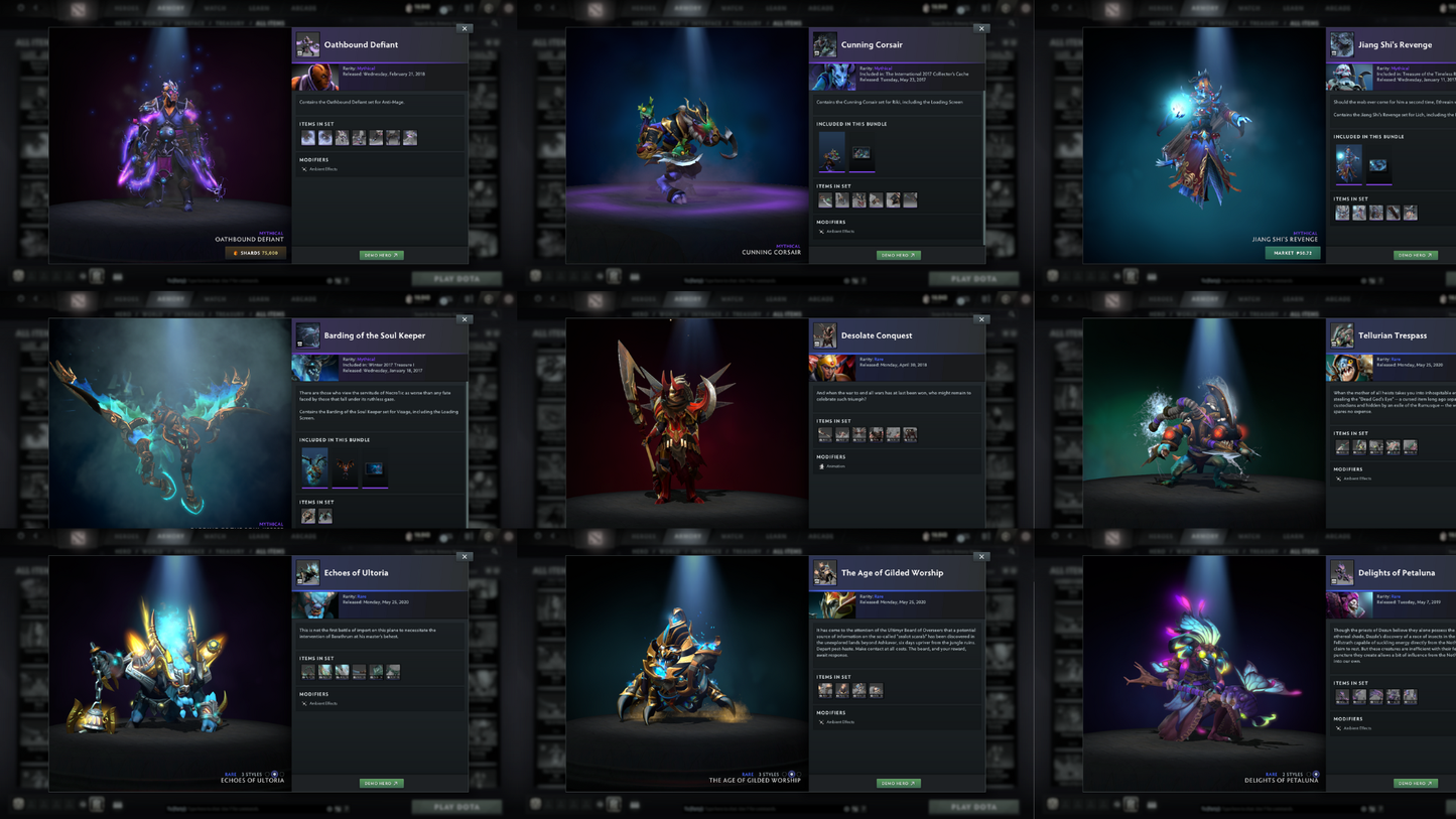 Archon I | MMR: 2322 - Behavior: 9550 | Battlepass: TI7, TI8, TI9 | Arcanas: Earthshaker, IO, Shadow Fiend | TI8 Green Immortals including Rare Lion's Hand | 3 Exclusive Terrains | Tons of Collector's Cache and Items