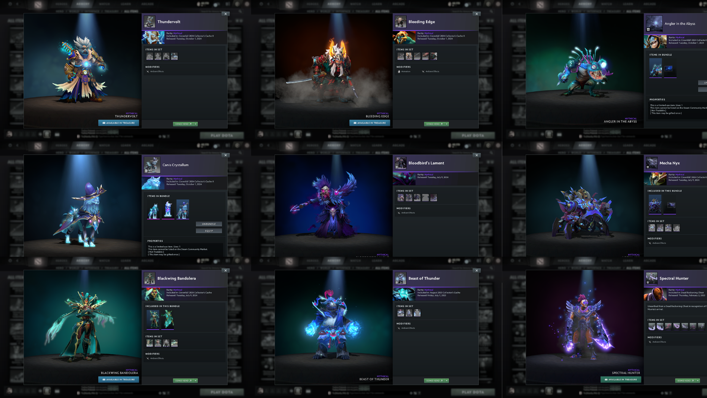 Battlepass: Aghanims, TI9 | Drow Ranger, Earthshaker, Jugg & CM Arcana | 4 Personas: Invoker, CM, AM & Mirana | Axe, Tiny & Hoodwink Prestige | Tons of Cache Sets & Items | Fully Stacked Account | 7700+ Hours Played | Complete Access