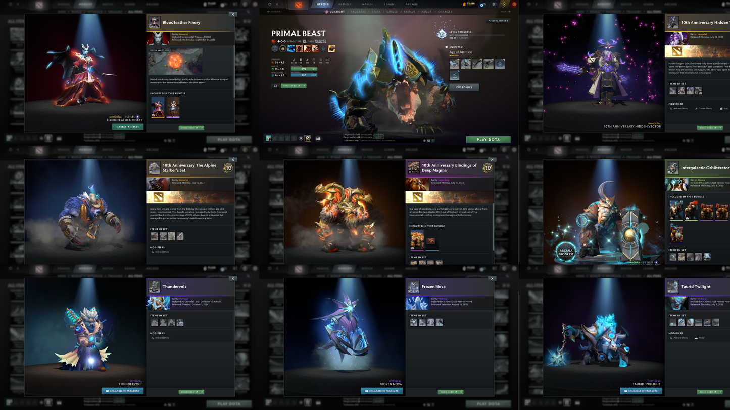 BATTLEPASS: TI8, TI9, TI10, TI11, NEMESTICE, AGHANIM - SEE DESCRIPTION! - DROW, ES, WK, QOP, WR, SPECTRE ARCANAS + LION'S GREEN HAND, AXE & TINY PRESTIGE | CACHES WORTH $1000+ | ALL PERSONAS | TERRAINS | SPECIAL COLLECTOR'S ACCOUNT