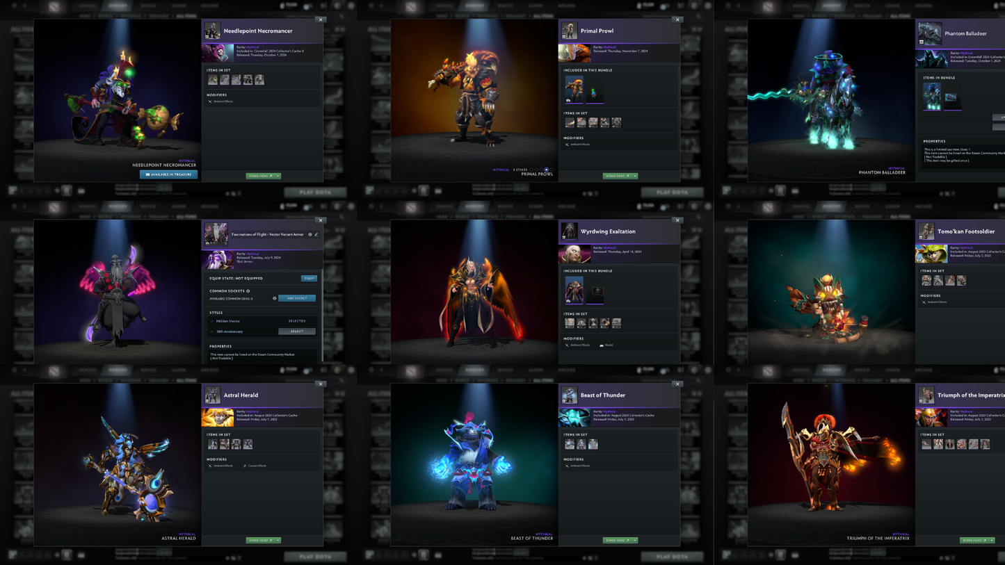 BATTLEPASS: TI8, TI9, TI10, TI11, NEMESTICE, AGHANIM - SEE DESCRIPTION! - DROW, ES, WK, QOP, WR, SPECTRE ARCANAS + LION'S GREEN HAND, AXE & TINY PRESTIGE | CACHES WORTH $1000+ | ALL PERSONAS | TERRAINS | SPECIAL COLLECTOR'S ACCOUNT