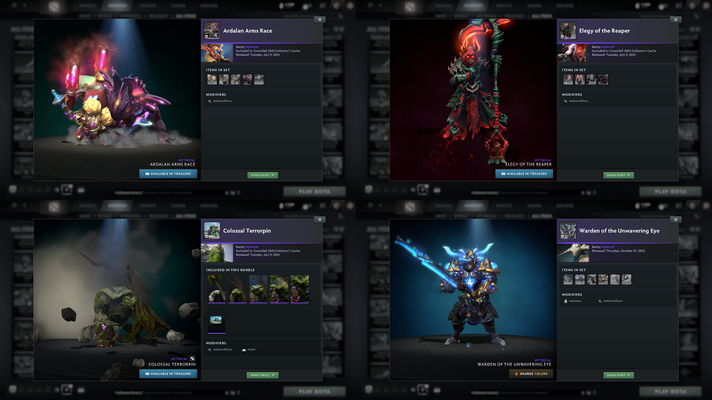 Legend I | MMR: 3119 | Behavior Score: 11497 | x316 MMR DD TOKENS | 3 Arcanas: Monkey King, Juggernaut, Terrorblade | 4 Latest Personas: PA, AM, Invoker, CM | Latest Cache Sets | Mainpool | Trophy Level: 205 | Full Access