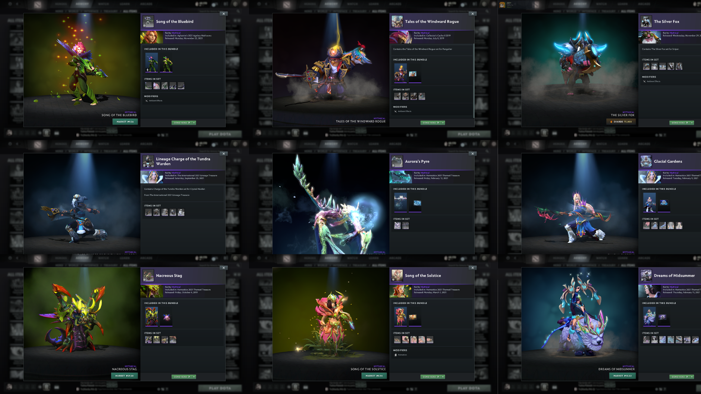 Battlepass: Aghanims, TI9 | Drow Ranger, Earthshaker, Jugg & CM Arcana | 4 Personas: Invoker, CM, AM & Mirana | Axe, Tiny & Hoodwink Prestige | Tons of Cache Sets & Items | Fully Stacked Account | 7700+ Hours Played | Complete Access
