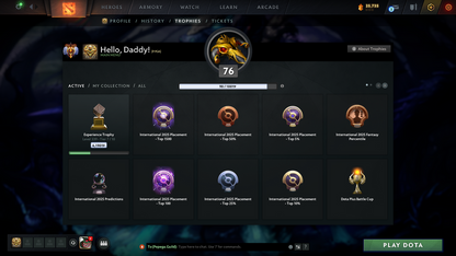 Immortal | MMR: 6523 - Behavior: 12000 | 4 Arcanas: Juggernaut, Zeus, Rubick, Monkey King | Many Exclusive Sets & Immortals Inside | Full Access | Mainpool | Trophy Level: 339 | 3500 Matches Played