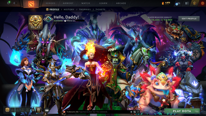 Crusader V | MMR: 2038 - Behavior Score: 12000 | 2 Arcanas: Lina & Rubick | Rare Cache Sets | Many Immortals Inside | Mainpool | Trophy Level: 253 | Full Access