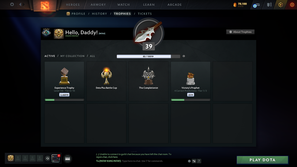 Crusader IV | MMR 2074 | Behavior 9949 | Fully Stacked with Immortals including Anti Mage's Bashers | Trophy Level: 136 | Quick Find Match | Many Items Inside | Full Access
