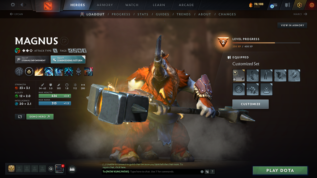 Crusader IV | MMR 2074 | Behavior 9949 | Fully Stacked with Immortals including Anti Mage's Bashers | Trophy Level: 136 | Quick Find Match | Many Items Inside | Full Access