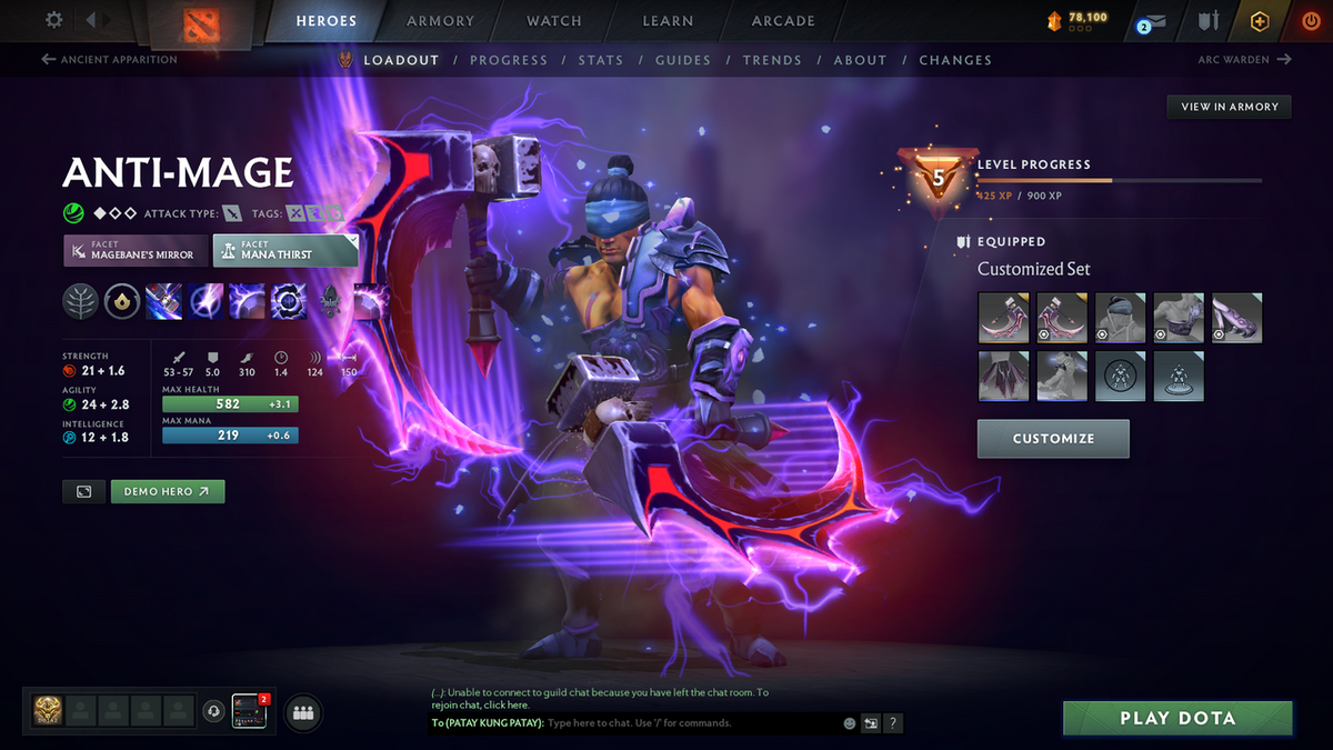 Crusader IV | MMR 2074 | Behavior 9949 | Fully Stacked with Immortals including Anti Mage's Bashers | Trophy Level: 136 | Quick Find Match | Many Items Inside | Full Access