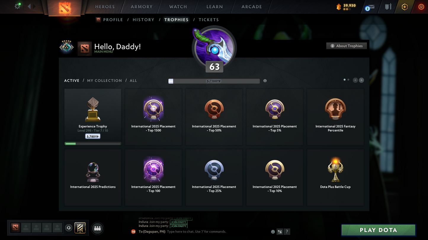 Crusader V | MMR: 2214 - Behavior Score: 8681 | Phantom Assassin Arcana | Templar Assassin and Broodmother Immortal | Full Access | Mainpool | Trophy Level: 63