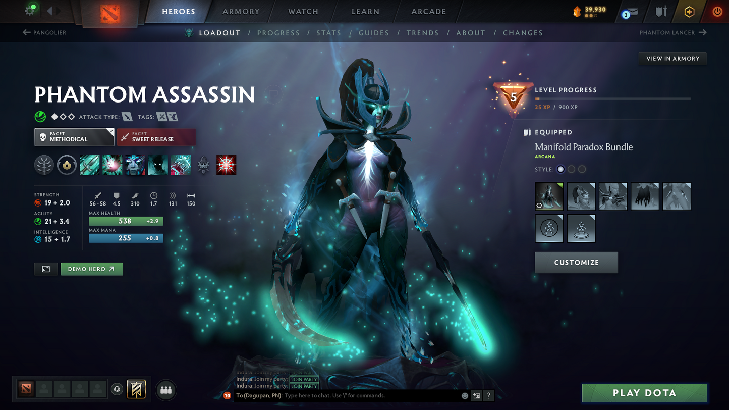 Crusader V | MMR: 2214 - Behavior Score: 8681 | Phantom Assassin Arcana | Templar Assassin and Broodmother Immortal | Full Access | Mainpool | Trophy Level: 63