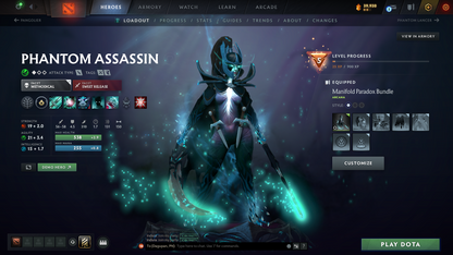 Crusader V | MMR: 2214 - Behavior Score: 8681 | Phantom Assassin Arcana | Templar Assassin and Broodmother Immortal | Full Access | Mainpool | Trophy Level: 63