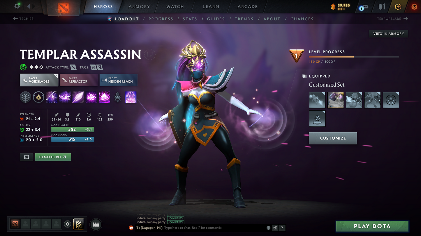 Crusader V | MMR: 2214 - Behavior Score: 8681 | Phantom Assassin Arcana | Templar Assassin and Broodmother Immortal | Full Access | Mainpool | Trophy Level: 63