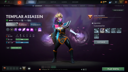 Crusader V | MMR: 2214 - Behavior Score: 8681 | Phantom Assassin Arcana | Templar Assassin and Broodmother Immortal | Full Access | Mainpool | Trophy Level: 63
