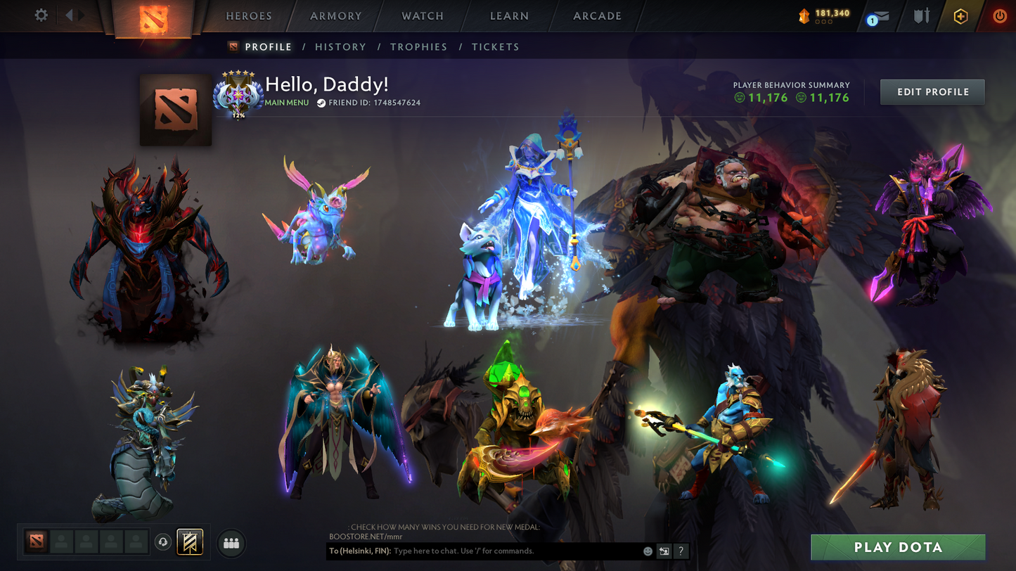 Ancient V | MMR: 4486 | Behavior Score: 11176 | Crystal Maiden Arcana | 400 Hours | Some Immortals Inside | Many Sets | High Summary Account