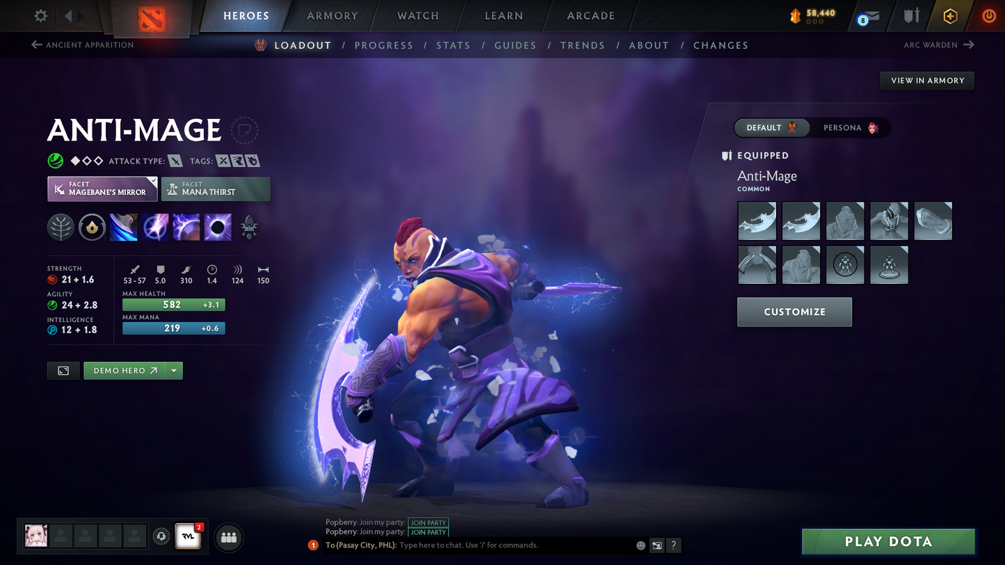 Divine V | 5321 MMR | 10311 Summary | Antimage Persona | Dota Plus | Full Access | Normal Que | 210 Hours | Perfect for Smurf | Safe