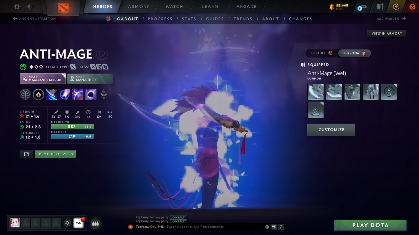 Divine V | 5321 MMR | 10311 Summary | Antimage Persona | Dota Plus | Full Access | Normal Que | 210 Hours | Perfect for Smurf | Safe