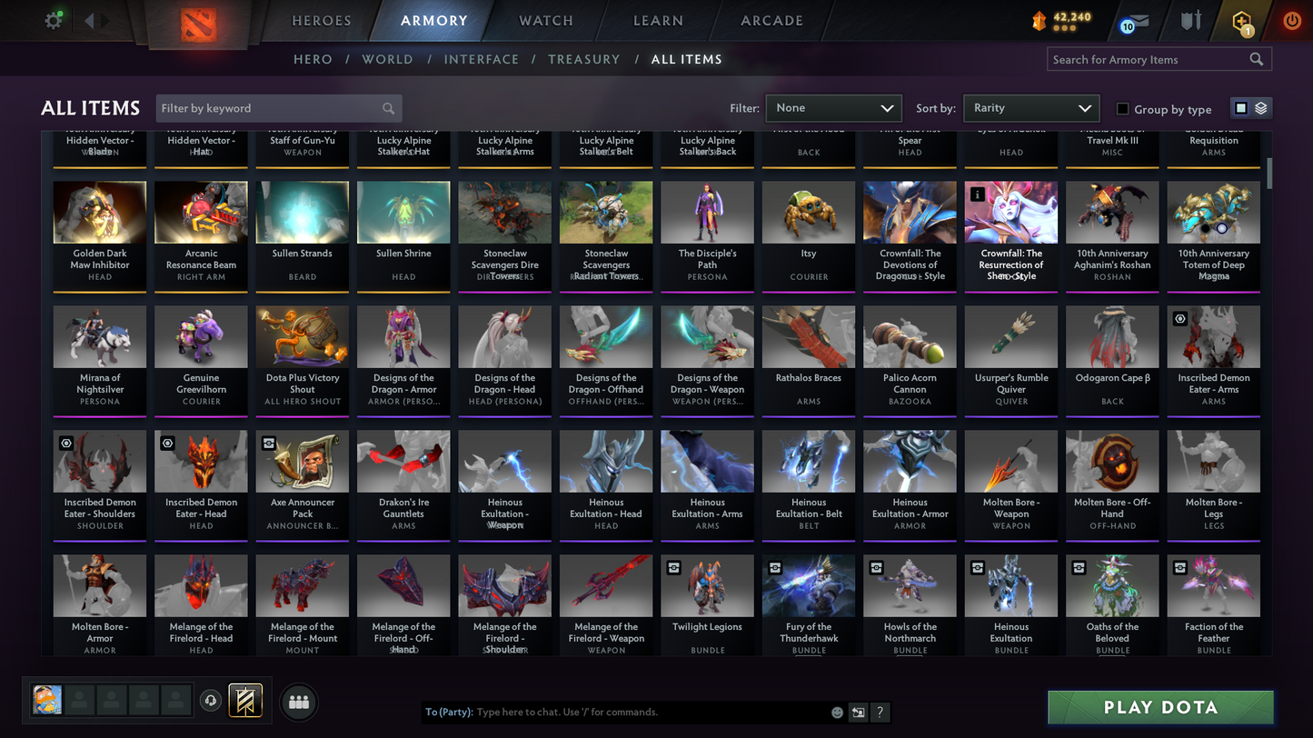 Crusader I | Behavior Score: 11084 | SF Arcana | Dota PLUS + 67 Immortals | Golden Immortals Inside | Full Access | Loaded Inventory | Mainpool Account | Trophy Level 60+