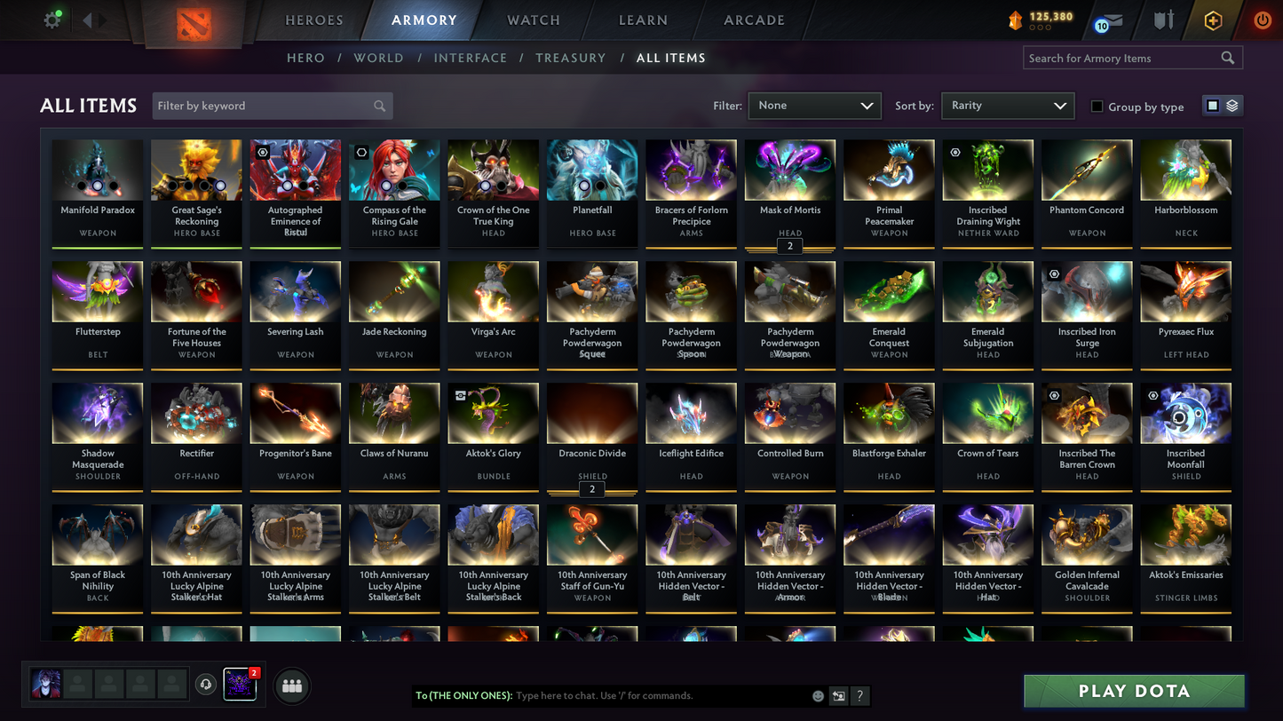 Battlepass: TI9+TI10 | Arcanas: ES, WR, WK, QOP, PA, MK | Personas: PA, INVO, PUDGE, AM | 131 Immortals | 500$+ Cache Sets | Crazy Loaded Inventory | Full Access
