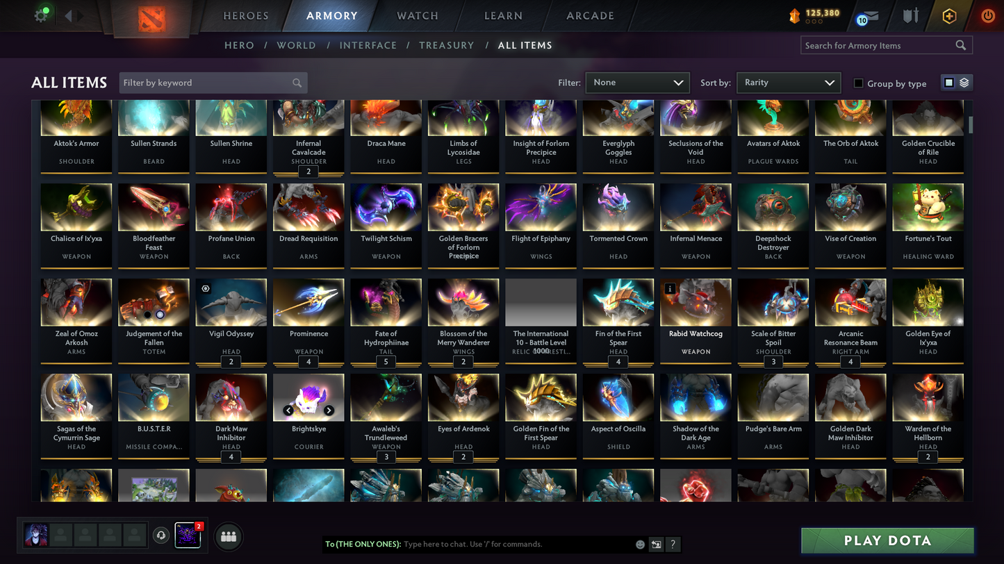 Battlepass: TI9+TI10 | Arcanas: ES, WR, WK, QOP, PA, MK | Personas: PA, INVO, PUDGE, AM | 131 Immortals | 500$+ Cache Sets | Crazy Loaded Inventory | Full Access
