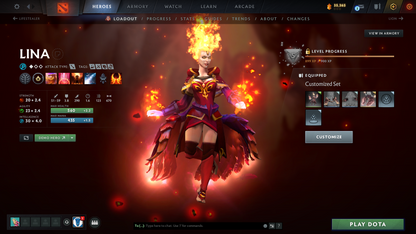 Legend V | Behavior Score: 12000 | 4 Arcanas: Lina, Terrorblade, Ogre, Crystal Maiden | Anti-Mage Persona | Many Immortals | Full Access | High Trophy Level | Mainpool | 2000 Hours