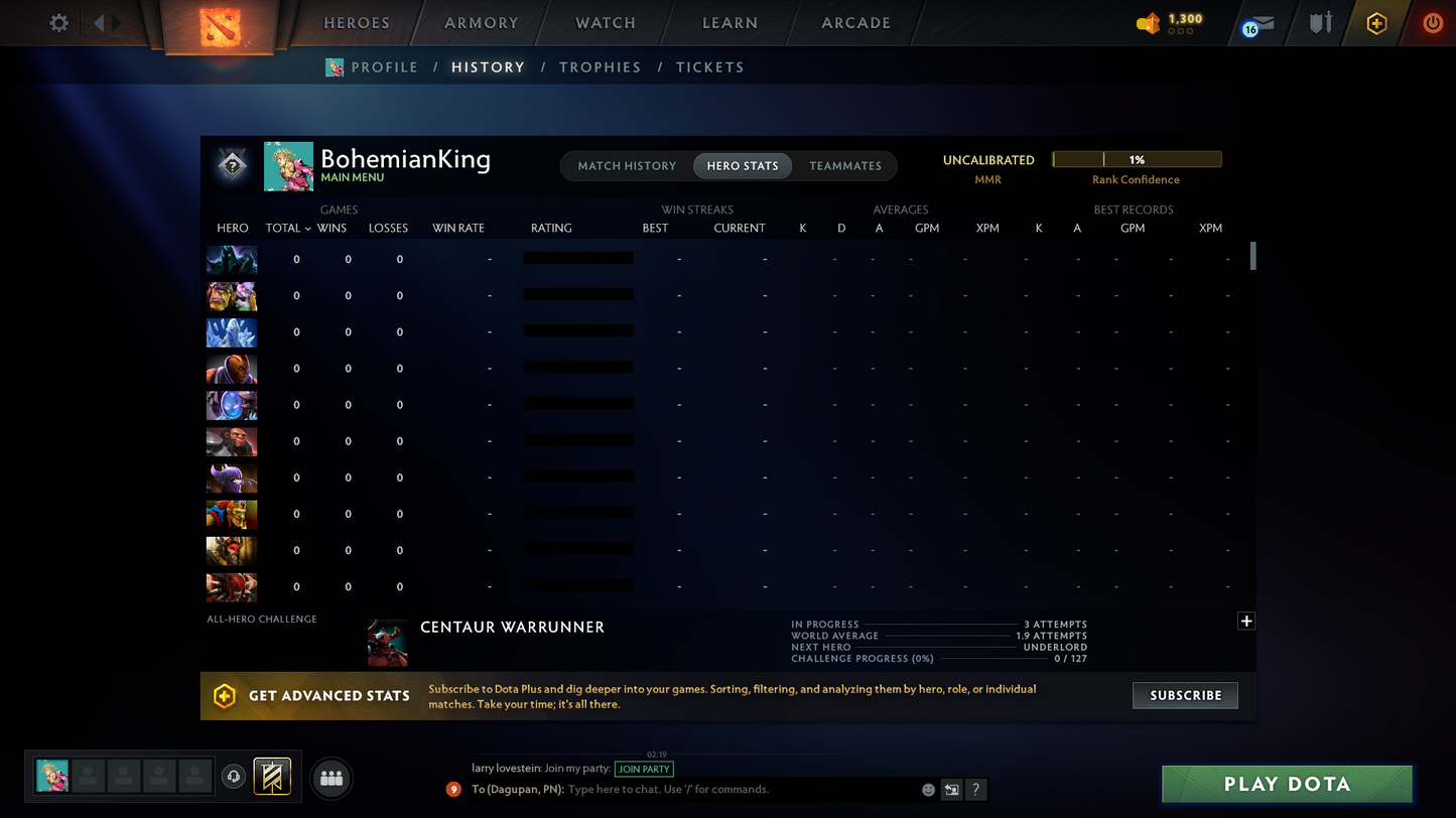 Uncalibrated | Herald/Guardian Mainpool Account | 800+ Matches | 2014 Account | Behavior score: 8190 | Full Access | Quick Que