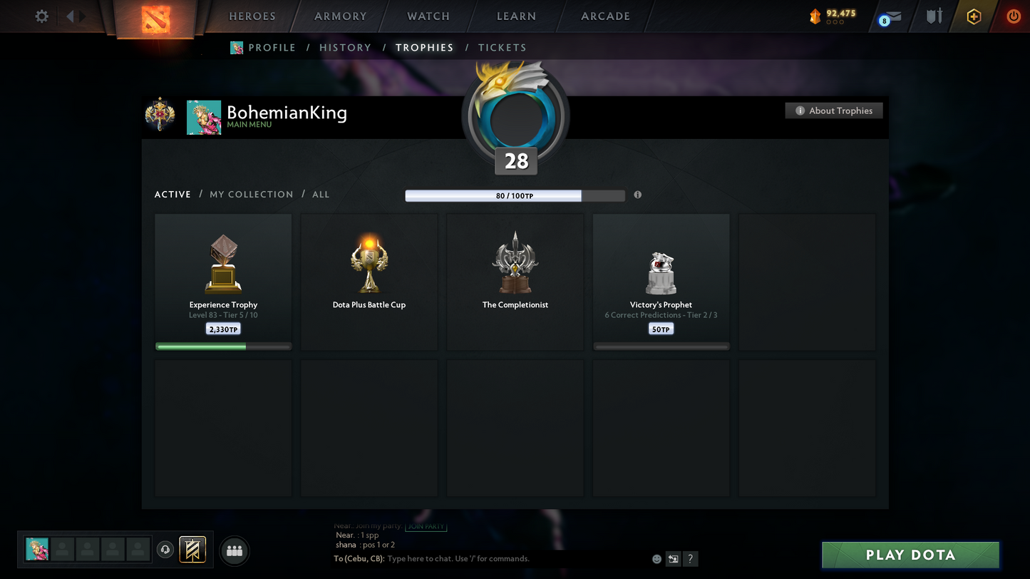 Legend I | Behavior Score: 10917 | Ogre Arcana | Immortals Inside | Many Sets | Fast Que | 400+ Hours | Full Access | Trophy Level: 28