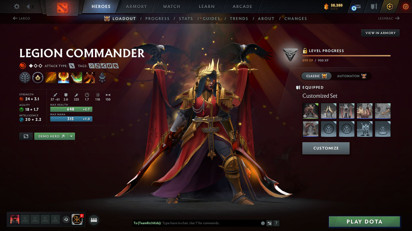 Crusader IV | Behavior Score: 12000 | 4 Arcanas: LC, TB, Lina, SF | 3 Personas: PA, CM, Mirana | Many Immortals | 81 Trophy Level | Mainpool | Full Access | Quick Que | Many Items and Sets