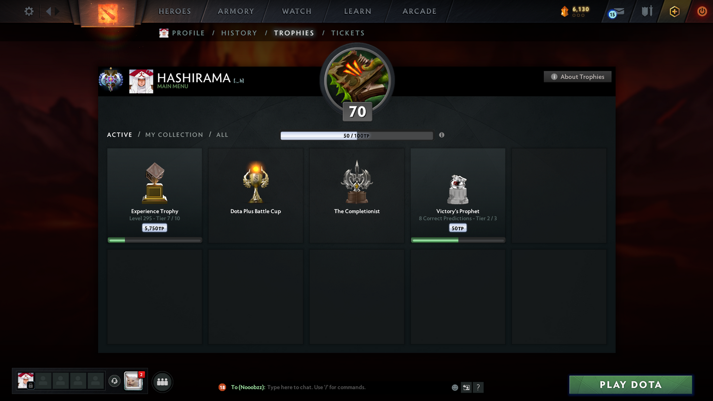 Ancient I | Behavior Score: 7879 | 3 Arcanas: Shadowfiend, Ogre, Pudge | Pudge Persona | Many Immortals | Trophy Level: 70 | Quick Que | Not Full Access