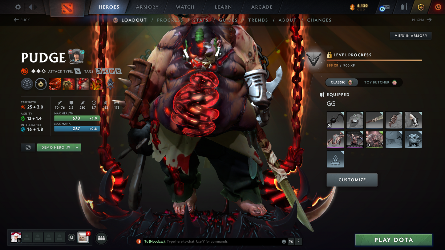 Ancient I | Behavior Score: 7879 | 3 Arcanas: Shadowfiend, Ogre, Pudge | Pudge Persona | Many Immortals | Trophy Level: 70 | Quick Que | Not Full Access
