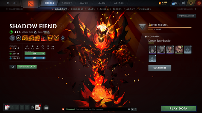 Ancient I | Behavior Score: 7879 | 3 Arcanas: Shadowfiend, Ogre, Pudge | Pudge Persona | Many Immortals | Trophy Level: 70 | Quick Que | Not Full Access