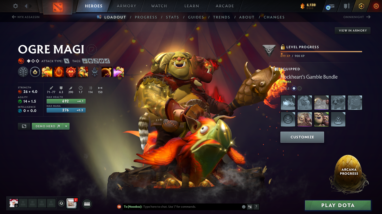 Ancient I | Behavior Score: 7879 | 3 Arcanas: Shadowfiend, Ogre, Pudge | Pudge Persona | Many Immortals | Trophy Level: 70 | Quick Que | Not Full Access