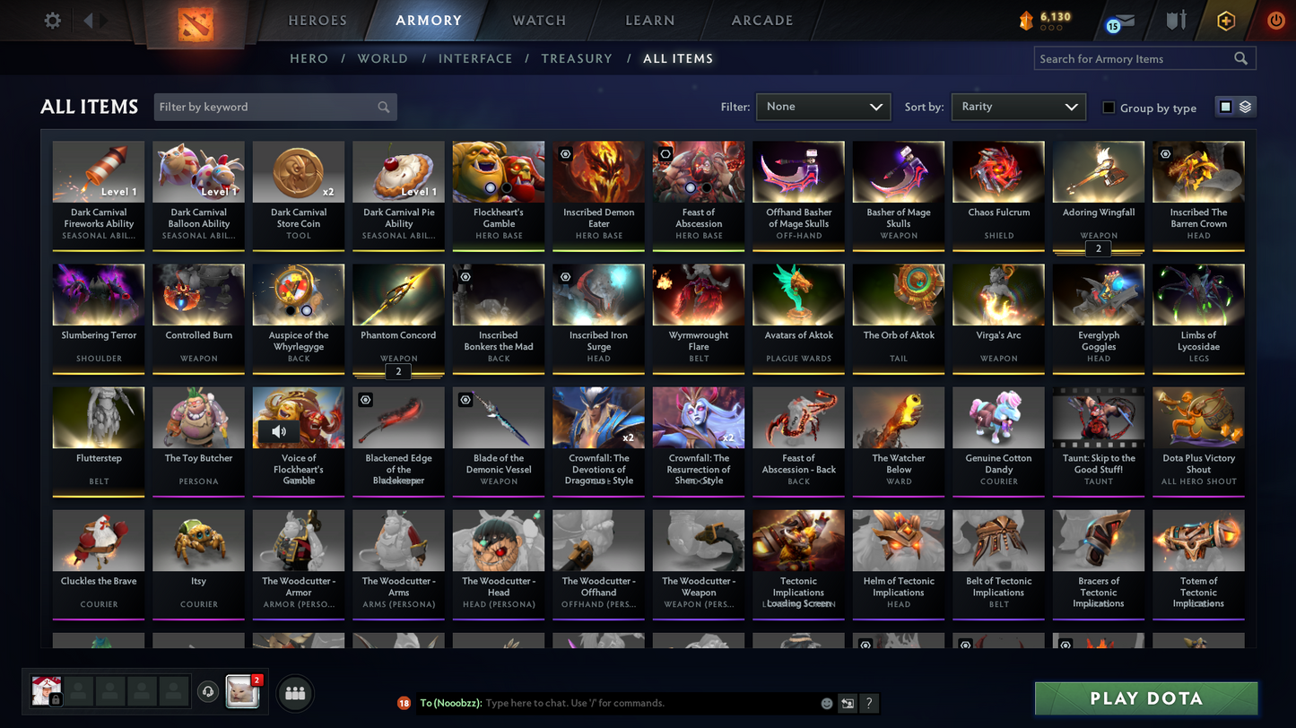 Ancient I | Behavior Score: 7879 | 3 Arcanas: Shadowfiend, Ogre, Pudge | Pudge Persona | Many Immortals | Trophy Level: 70 | Quick Que | Not Full Access