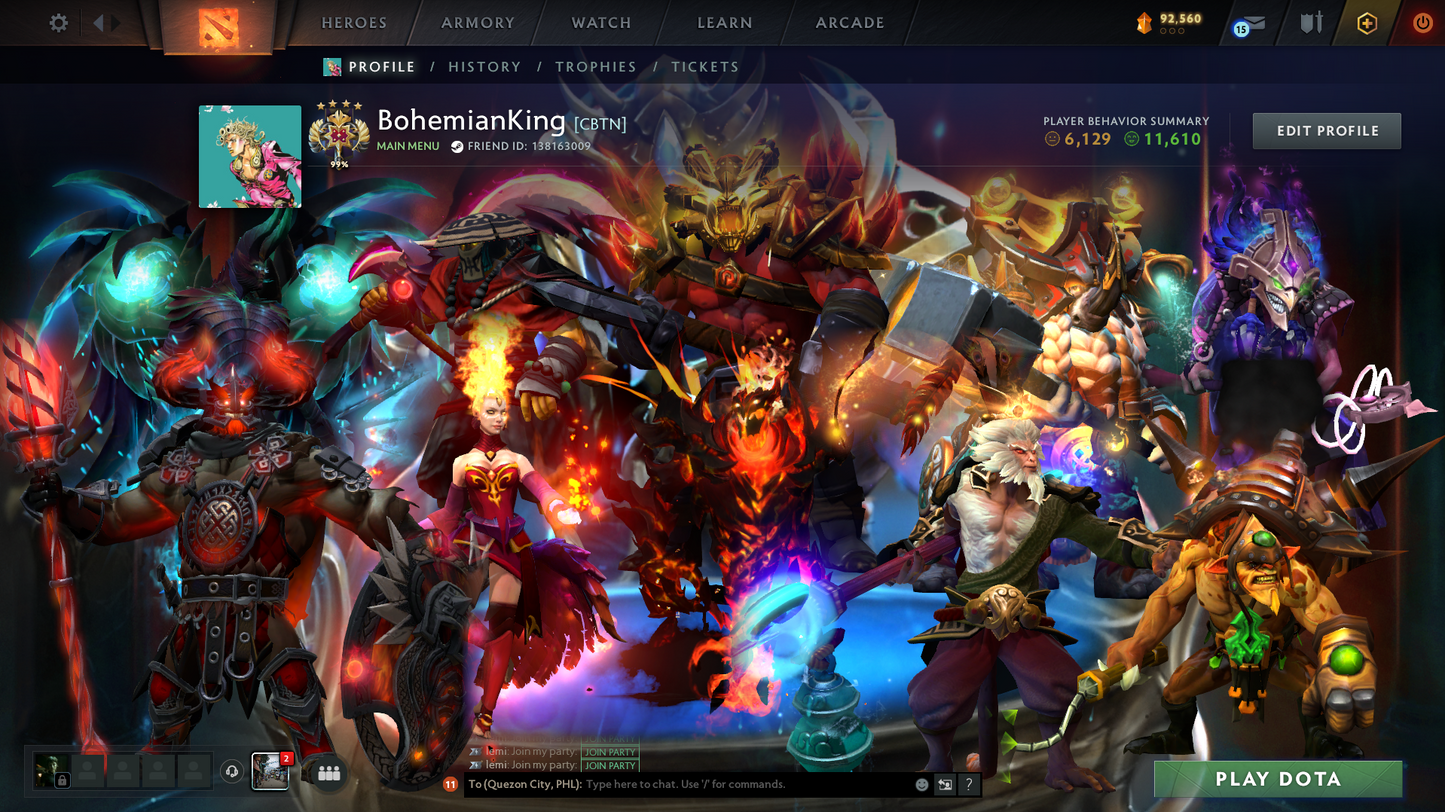 Legend IV | Behavior Score: 11610 | 3 Arcanas: Monkey, Lina, Shadowfiend | Many Immortals | Mainpool Account | Trophy level: 79 | Many sets | Full Access