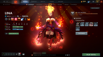 Legend IV | Behavior Score: 11610 | 3 Arcanas: Monkey, Lina, Shadowfiend | Many Immortals | Mainpool Account | Trophy level: 79 | Many sets | Full Access