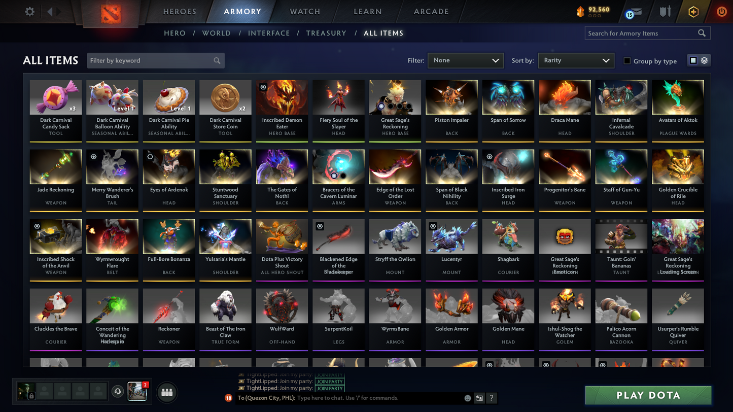 Legend IV | Behavior Score: 11610 | 3 Arcanas: Monkey, Lina, Shadowfiend | Many Immortals | Mainpool Account | Trophy level: 79 | Many sets | Full Access