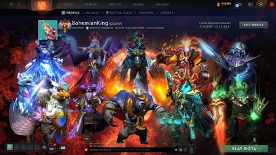 Immortal (6389) | Behavior Score: 11436 | 4 Arcanas: Vengeful, Phantom, Crystal, Jugg | PA and AM Persona | 10th Anniv | Many Immortals | Many Cache Sets | Dota Plus Subscription | Full Access