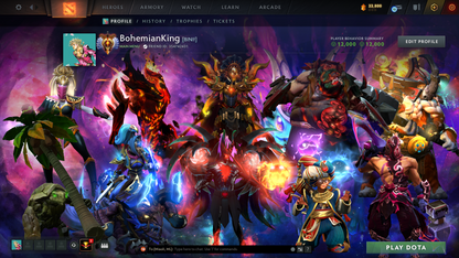 Immortal (5889) | Behavior Score: 12000 | 4 Arcanas: Sf, Tb, Pudge, Lc | Cache Inside | 49 Immortals | Trophy Level: 104 | Mainpool | Stacked Account | Full Access | Quick Que