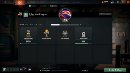 Legend V | Behavior Score: 10763 | 2 Arcanas: Pudge & Lina | 3 Personas: AM, CM, PA | Many Immortals Inside | Stacked Account | Trophy Level: 65 | Mainpool | Full Access