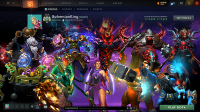Archon III | Behavior Score: 11212 | 4 Arcanas: Pudge, LC, SF, MK | AM Persona | Many Immortals | Tinker Legendary Set | Mainpool | Trophy Level 44 | Full Access | Quick Que | Stacked Account