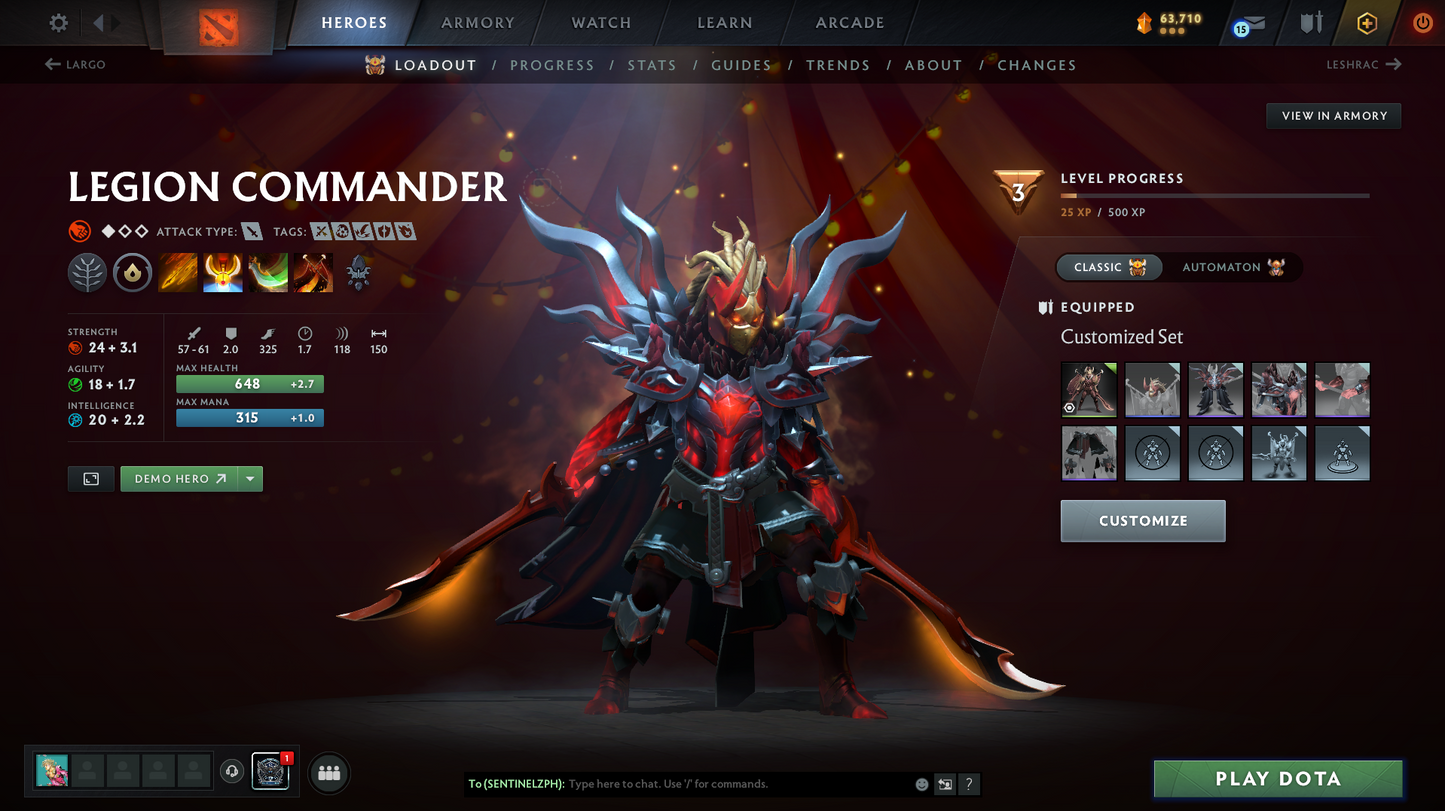 Archon III | Behavior Score: 11212 | 4 Arcanas: Pudge, LC, SF, MK | AM Persona | Many Immortals | Tinker Legendary Set | Mainpool | Trophy Level 44 | Full Access | Quick Que | Stacked Account