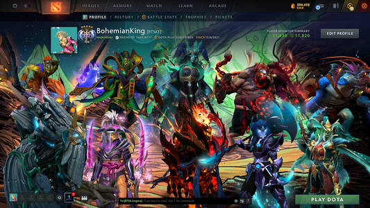 TI9 Incomplete | Arcanas: Sf, Pudge, Rubick, PA (Lvl 3) | Personas: Tiny Majesty of Colossus, PA, AM | Overgrown Empire Terrain | 54 Immortals | Fully Stacked Account | 11.9k Behavior Score | Mainpool | Fast Que
