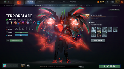 Divine IV | MMR: 5253 | Behavior Score: 11631 | 3 Arcanas: Terrorblade, Pudge, Shadowfiend | Mirana, Pudge Persona | Many Many Immortals | Mainpool | 105 Trophy Level | 10th Anniversary | Full Access