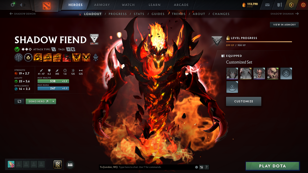 Divine IV | MMR: 5253 | Behavior Score: 11631 | 3 Arcanas: Terrorblade, Pudge, Shadowfiend | Mirana, Pudge Persona | Many Many Immortals | Mainpool | 105 Trophy Level | 10th Anniversary | Full Access